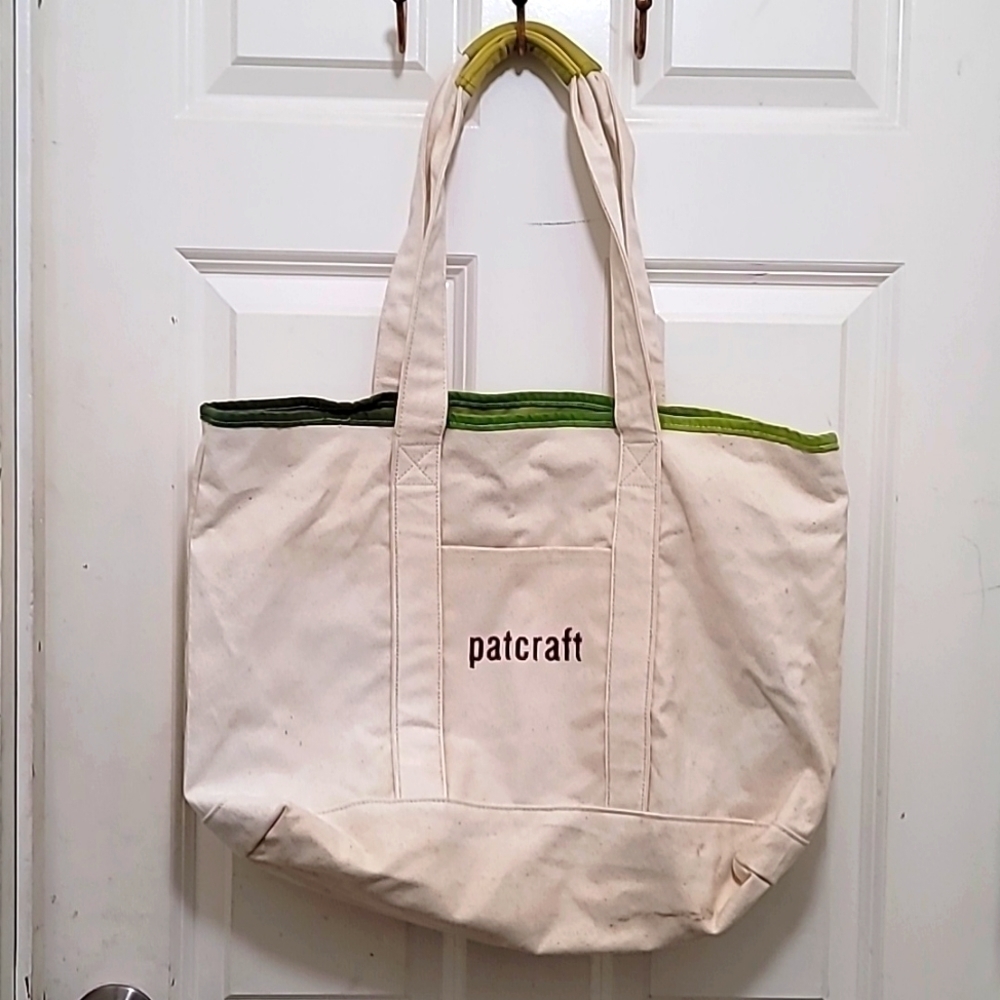 Patcraft Canvas‎ Tote Bag Unisex Large Cream Green Logo Utility Carryall